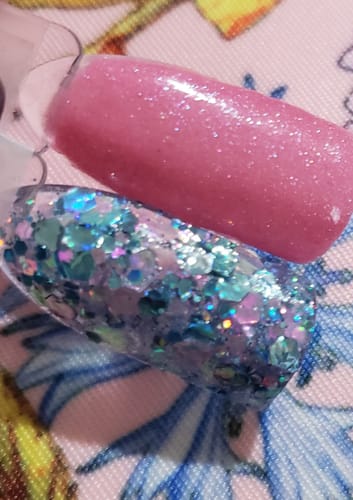 Customer photo review of D481 Imagine Blue Glitter Dip Powder