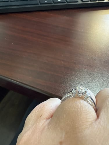 Customer photo review of Moissanite With Channel Set Sapphire Accents Engagement Ring