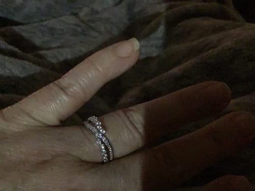 Customer photo review of Criss Cross Moissanite Pave Wedding Band