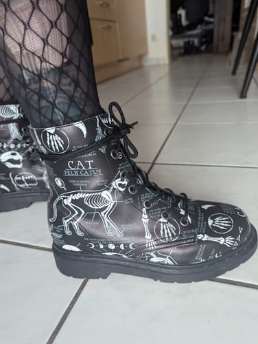 Customer photo review of Cat Study Boots - Vegan Leather Doc-Style Boots with Durable Stitched on Soles