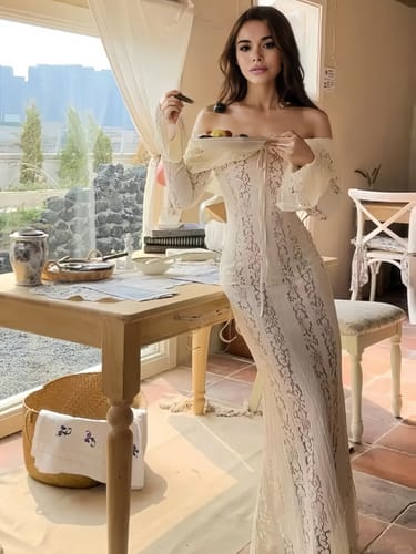 Customer photo review of White Lace Off-Shoulder Long Mermaid Dress