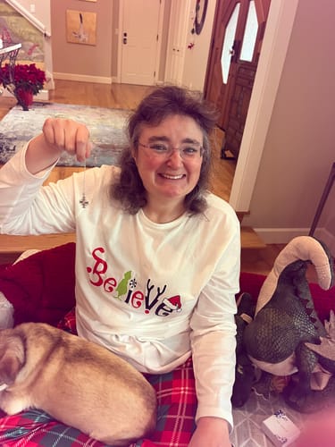 Customer photo review of Christmas 2024 "Believe" Letter White Long Sleeve Top with Red & Green Plaid Pants Family Matching Pajamas