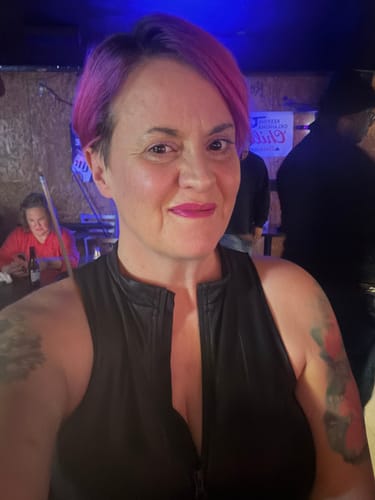 Customer photo review of Shapewear Faux Leather Mock Neck Zip Front Sculpting Bodysuit