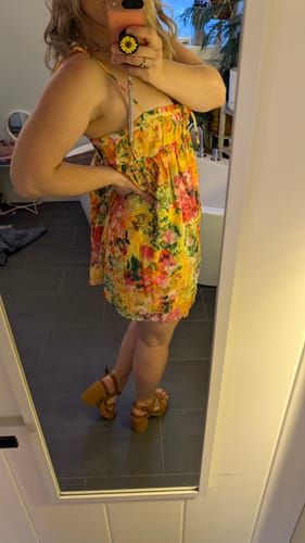 Customer photo review of Floral Chiffon Empire Waist Mini Dress with Adjustable Tie Straps