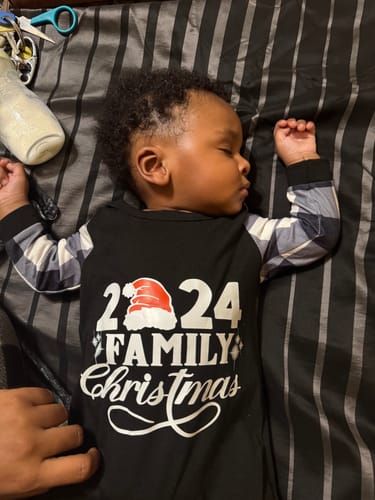 Customer photo review of "2024 Family Christmas" Letter Print Black Long Sleeve Top with Black And White Plaid Pants Family Matching Pajamas