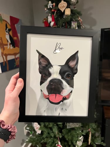 Customer photo review of Custom Pet Portrait | Framed Dog Portrait | Digital Dog Art Pet Commission | Custom Dog Picture | Custom Wall Art | Personalized Home Decor (Size/Frame Color: 8"x10"/Black, Number of Pets: One Pet, Personalization: Bo)