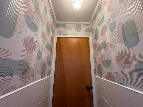 Customer photo review of Arch Geo - Art Deco Geometric Wallpaper - Duckegg/pink