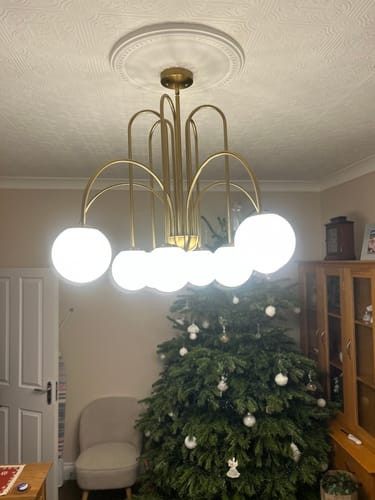 Customer photo review of 10-Light Bubble Opal Glass Globe Chandelier