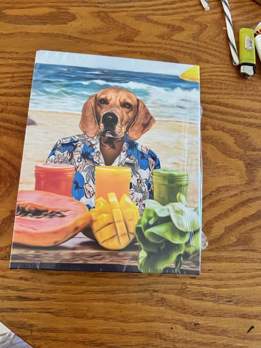 Customer photo review of 'The Beach Dog' Personalized Pet Canvas