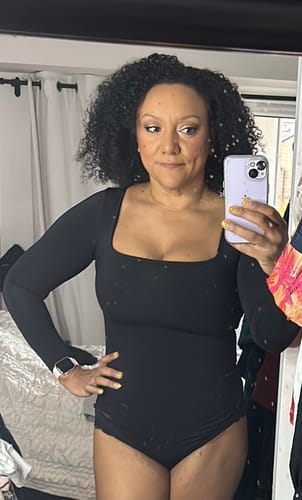 Customer photo review of Long Sleeve Square Neck Tummy Control ‘Charlie’ Bodysuit - Black