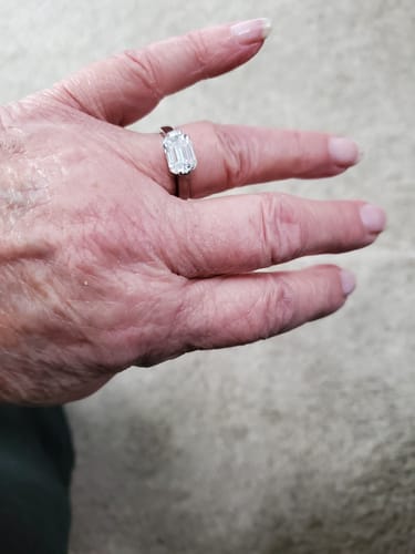 Customer photo review of Solitaire Emerald-Cut Moissanite East West Bar Set Engagement Ring