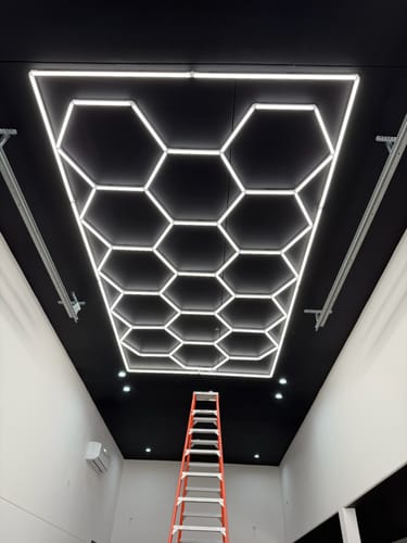 Customer photo review of Hexagon Garage Lights | 2 Grid Bundle