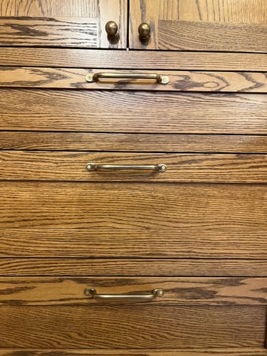 Customer photo review of Serene Cabinet Pulls | Antique Brass Unlacquered
