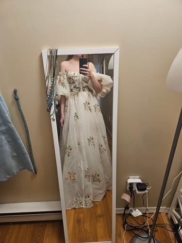 Customer photo review of Corset Off the Shoulder Floral Embroidery Organza Dress