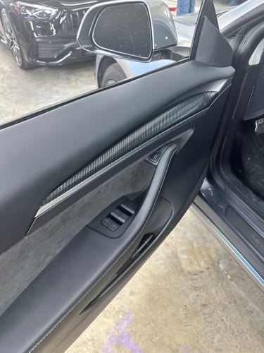 Customer photo review of Real Molded Matte Carbon Fiber Center Console Side Panel Overlays for Tesla Model 3 2017-2020
