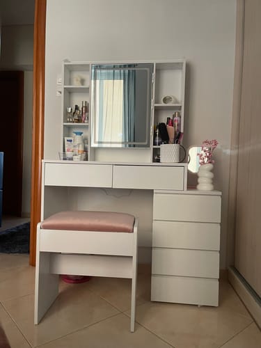 Customer photo review of Τραπέζι Μπουντουάρ Μακιγιάζ Tουαλέτας Με Σκαμπό Κρεβατοκάμαρας Καθρέφτης Με Ντουλάπι Λευκό με Φωτισμό LED Ρυθμιζόμενη Φωτεινότητα RD-T125W01
