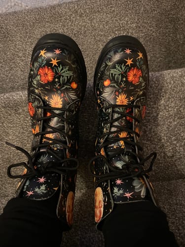 Customer photo review of Lunar Meadow Boots - Vegan Leather Doc-Style Boots with Durable Stitched on Soles