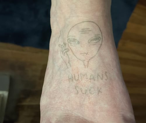 Customer photo review of Humans Suck Tattoo - Semi Permanent