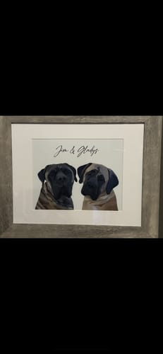 Customer photo review of Custom Pet Portrait | Framed Dog Portrait | Digital Dog Art Pet Commission | Custom Dog Picture | Custom Wall Art | Personalized Home Decor (Size/Frame Color: 8"x10"/No Frame, Number of Pets: Two Pets, Personalization: Not requested on this item.)