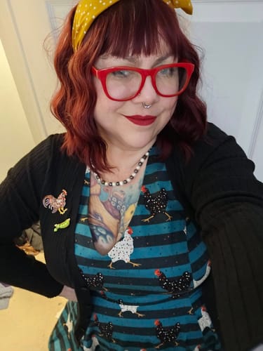 Customer photo review of Teal Striped Chicken V-Neck Dress by Eva Rose