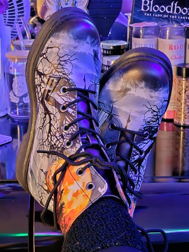 Customer photo review of Blood Moon Manor Boots - Vegan Leather Doc-Style Boots with Durable Stitched on Soles