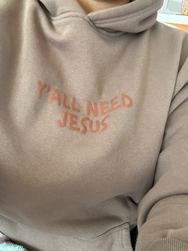 Customer photo review of "SMILE" Premium Puff Hoodie | Mocha Monochromatic