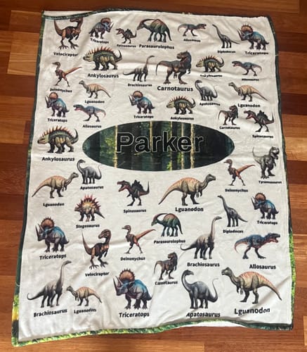 Customer photo review of Free Shipping✈️ Personalized Dinosaur Custom Blanket