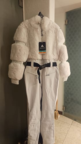 Customer photo review of Women's Pink Full Shirred Design One-Piece Ski Suit