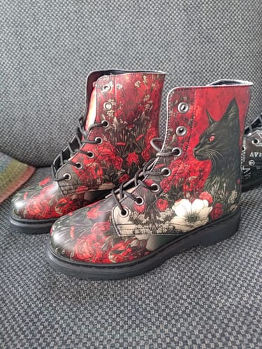 Customer photo review of Raven Study Boots - Vegan Leather Doc-Style Boots with Durable Stitched on Soles