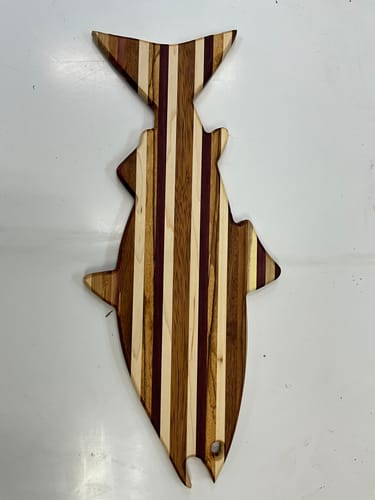 Customer photo review of 17.75x8" Salmon Fish Shaped Serving Board Acrylic Router Template