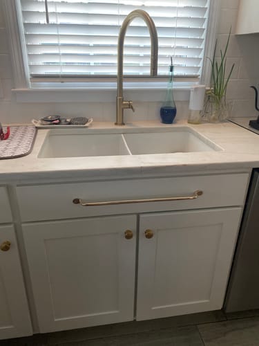 Customer photo review of Serene Cabinet Pulls - Unlacquered Brass Polished