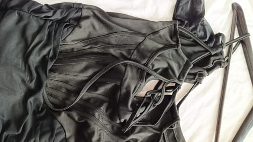 Customer photo review of Black Mesh Sleeve Tie Up Mini Dress