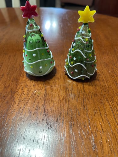 Customer photo review of Blown Glass Salt and Pepper Shakers, GREEN Trees