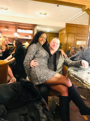 Customer photo review of Skylla Mock Neck Sequin Long Sleeve Mini Dress - Black Silver