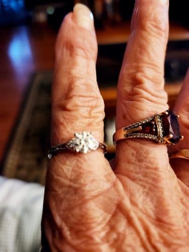 Customer photo review of Three Stone Moissanite Two Tone Sterling Silver Ring