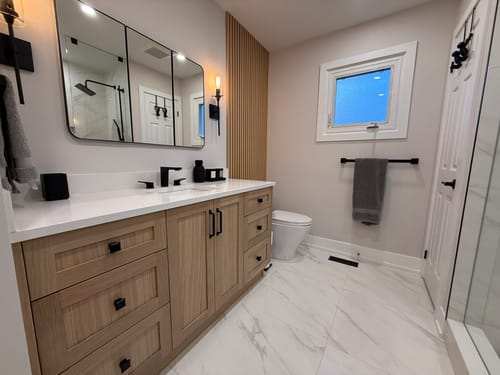 Customer photo review of Bridgeport 60" White Oak Bathroom Vanity