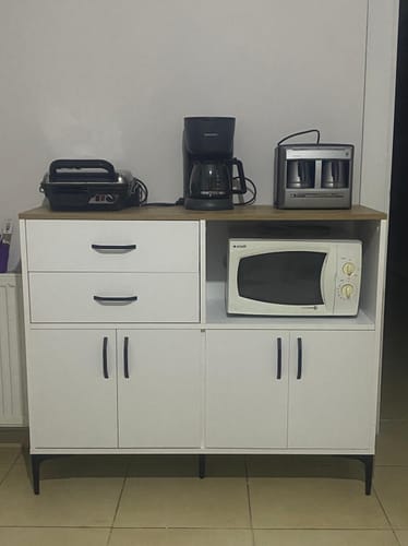 Customer photo review of Rani JE166 Kahve Köşesi Çok Amaçlı Dolap 4 Kapaklı 2 Çekmeceli Kiler Mutfak Dolabı Beyaz - Sepet Ceviz