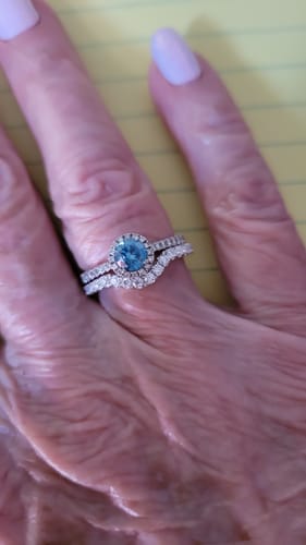 Customer photo review of Curved Pave Moissanite Half Eternity Wedding Band Stackable Ring