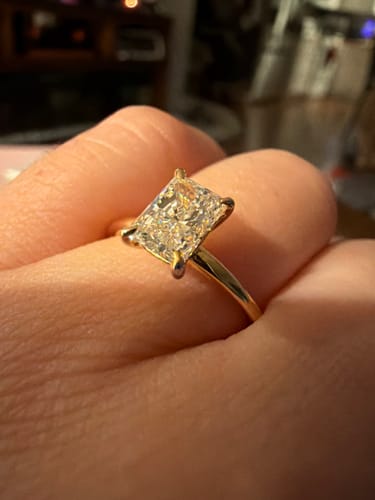 Customer photo review of 1 Carat Lab Grown Solitaire Radiant Cut Diamond Engagement Ring