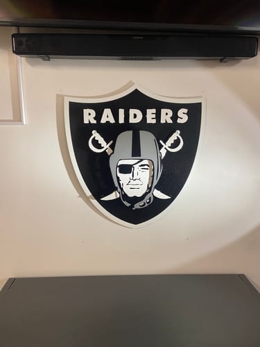 Customer photo review of Las Vegas Raiders Shield 3D Vintage Metal Wall Art