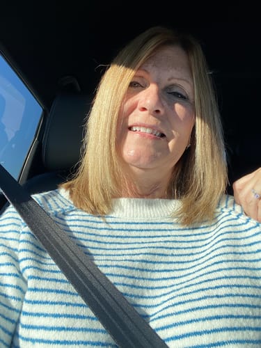 Customer photo review of Zig Zag Striped Solid Trim Sweater