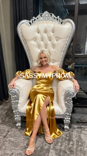 Customer photo review of Trumpet Mermaid Sweetheart Satin Champagne Prom Dress With Slit