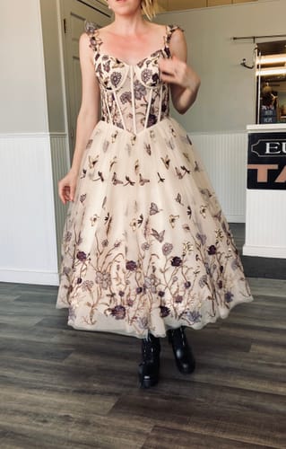Customer photo review of Corset V Neck Butterfly Embroidery Midi Dress