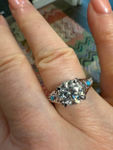 Customer photo review of Vintage Moissanite And Turquoise Wheat Accents Engagement Ring