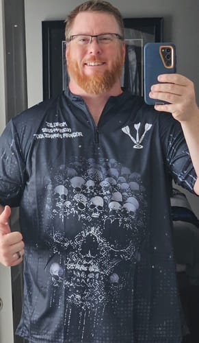 Customer photo review of Maxcorners Personalized Skull Black Custom Darts Shirt Polo & 1/4 Zip For Men, Dart Team Shirts LM233 For Kerry
