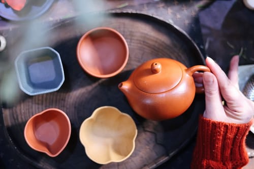 Customer photo review of Yixing Purple Clay Tea Set With Peony Incense Holder
