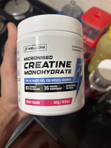 Customer photo review of Wellcore - Micronised Creatine Monohydrate (83 Servings, Fruit Fusion) + Premium Glass Bottle