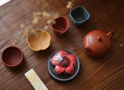 Customer photo review of Yixing Purple Clay Tea Set With Peony Incense Holder