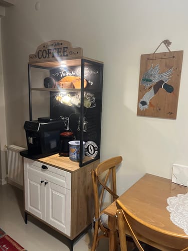 Customer photo review of Rani JE157 Işıklı Kahve Köşesi Membran Kapaklı Çekmeceli Çok Amaçlı Mutfak Dolabı Sepet Ceviz - Beyaz