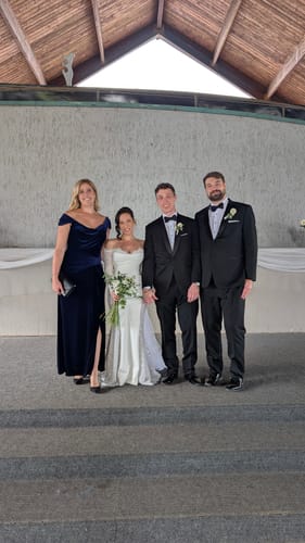 Customer photo review of Lou Draped Gown by Theia Couture - RENTAL